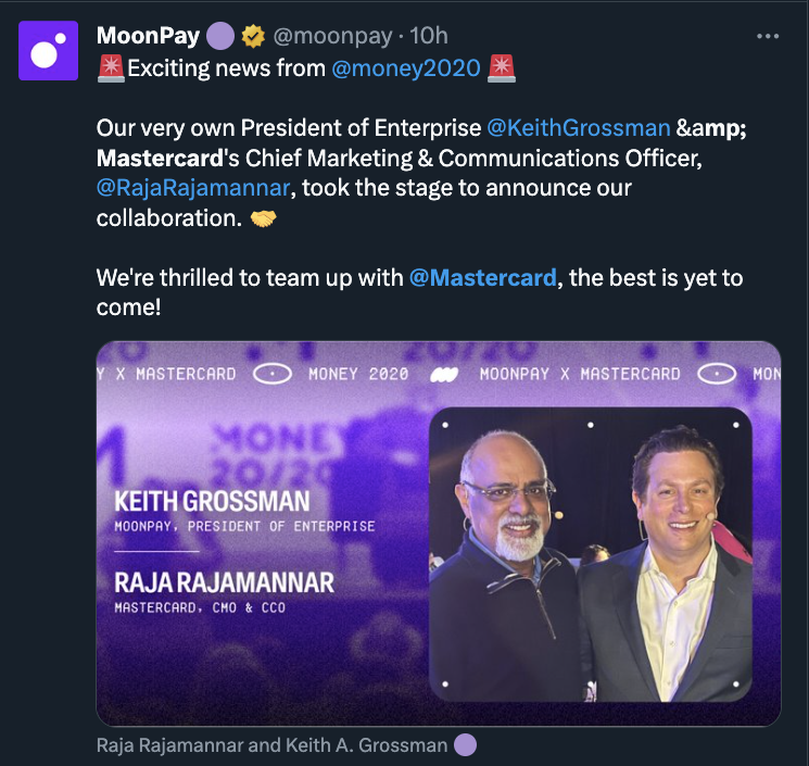 Web3 சேவைகளுக்கான கிரிப்டோ கட்டண நிறுவனமான MoonPay உடன் Mastercard கூட்டாளிகள்