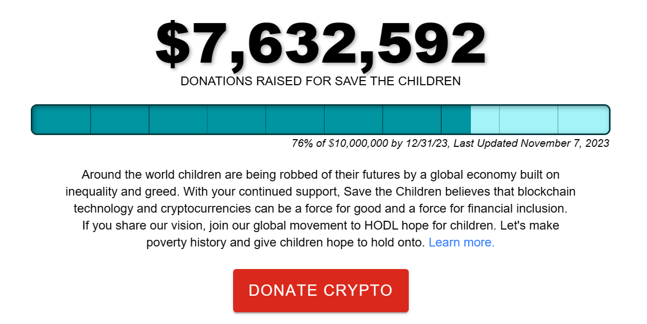 Ethereum நன்கொடைகள் குழந்தைகளை காப்பாற்றுங்கள் HODL நம்பிக்கை பிரச்சாரம்